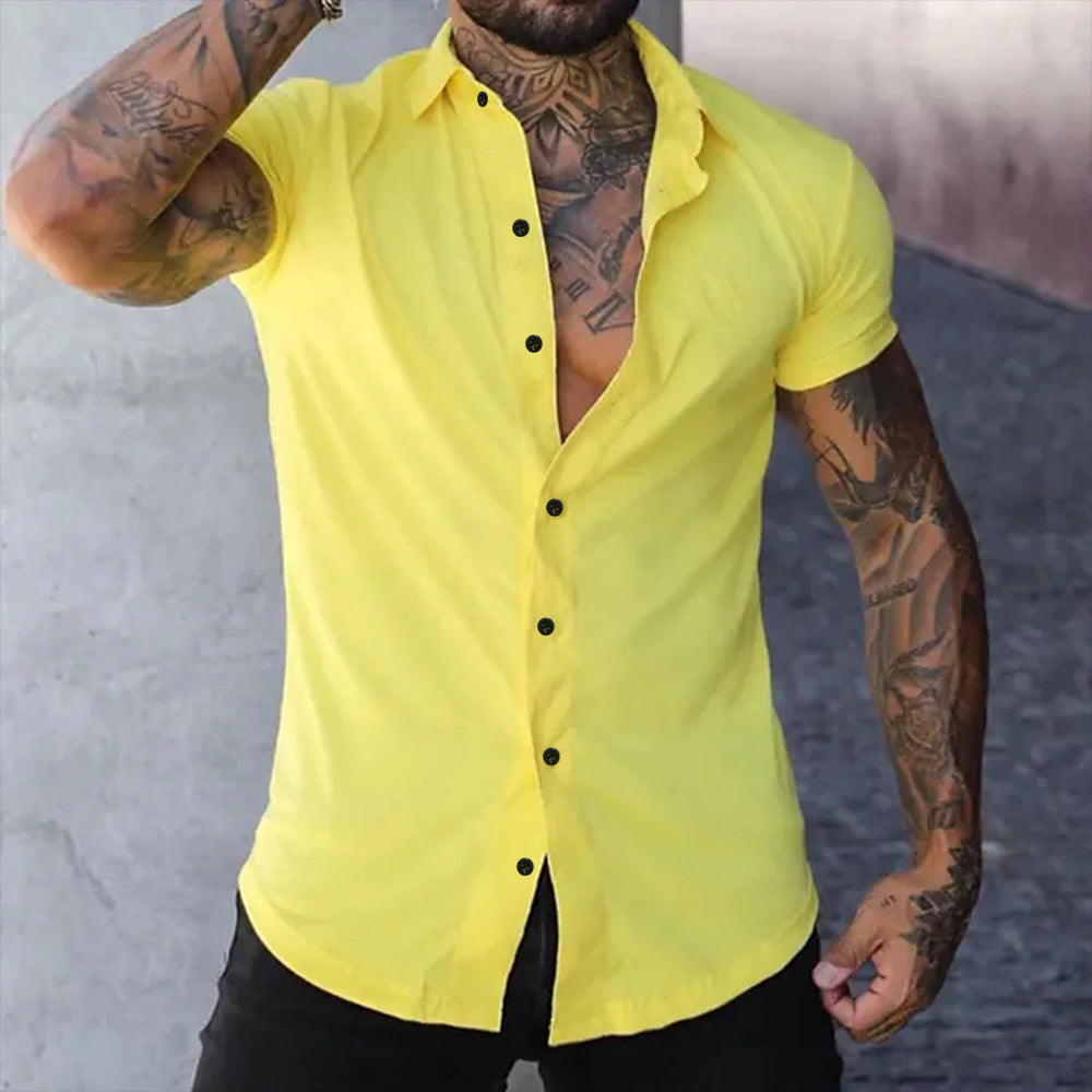 Heren slim fit blouse korte mouw – stretch overhemd voor een strakke look