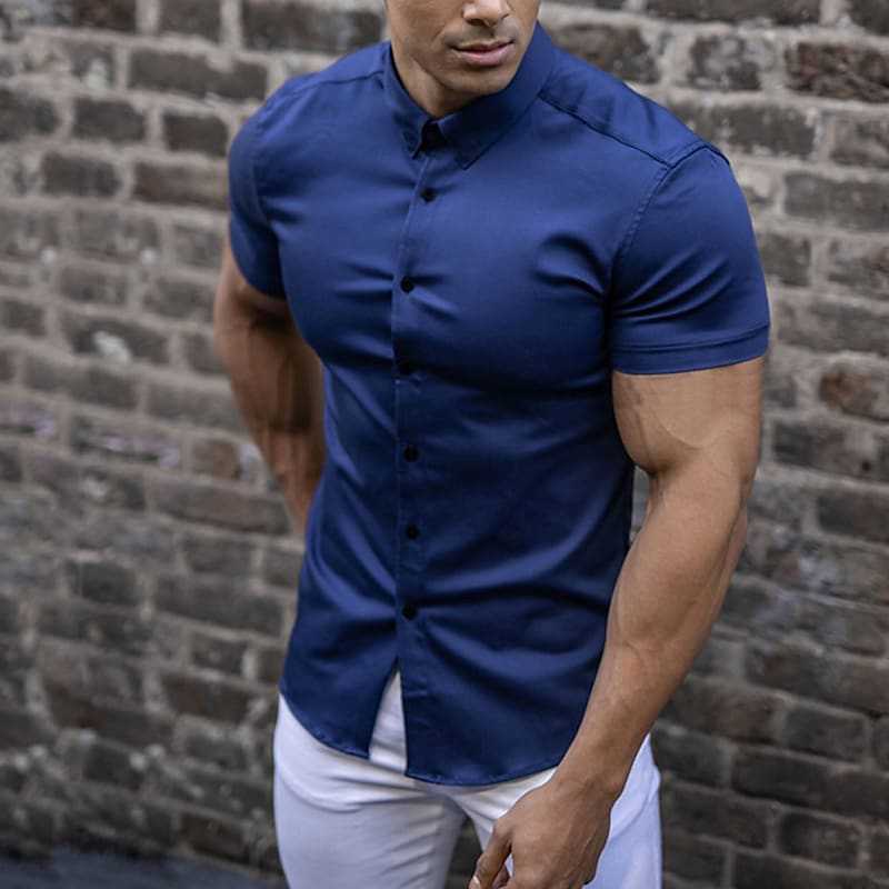 Heren slim fit blouse korte mouw – stretch overhemd voor een strakke look