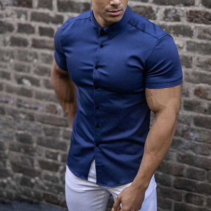 Heren slim fit blouse korte mouw – stretch overhemd voor een strakke look