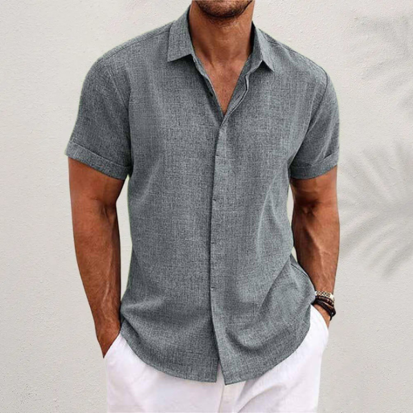 Heren linnen shirt met korte mouwen in diverse kleuren luchtig overhemd voor zomer, vakantie en vrije tijd