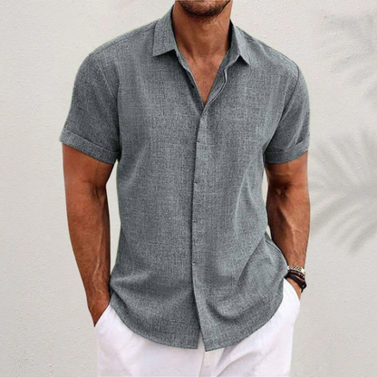 Heren linnen shirt met korte mouwen in diverse kleuren luchtig overhemd voor zomer, vakantie en vrije tijd