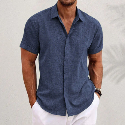 Heren linnen shirt met korte mouwen in diverse kleuren luchtig overhemd voor zomer, vakantie en vrije tijd