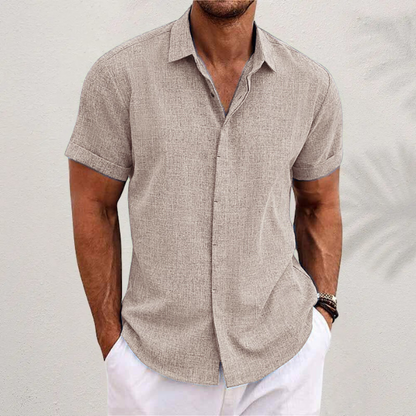 Heren linnen shirt met korte mouwen in diverse kleuren luchtig overhemd voor zomer, vakantie en vrije tijd