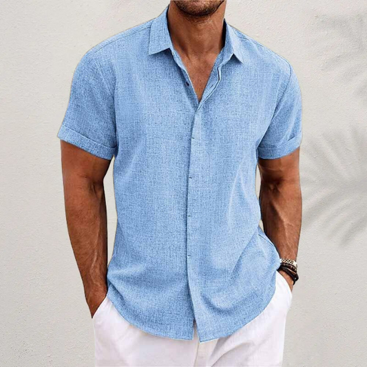 Heren linnen shirt met korte mouwen in diverse kleuren luchtig overhemd voor zomer, vakantie en vrije tijd