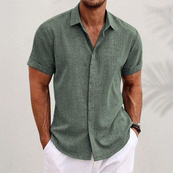 Heren linnen shirt met korte mouwen in diverse kleuren luchtig overhemd voor zomer, vakantie en vrije tijd