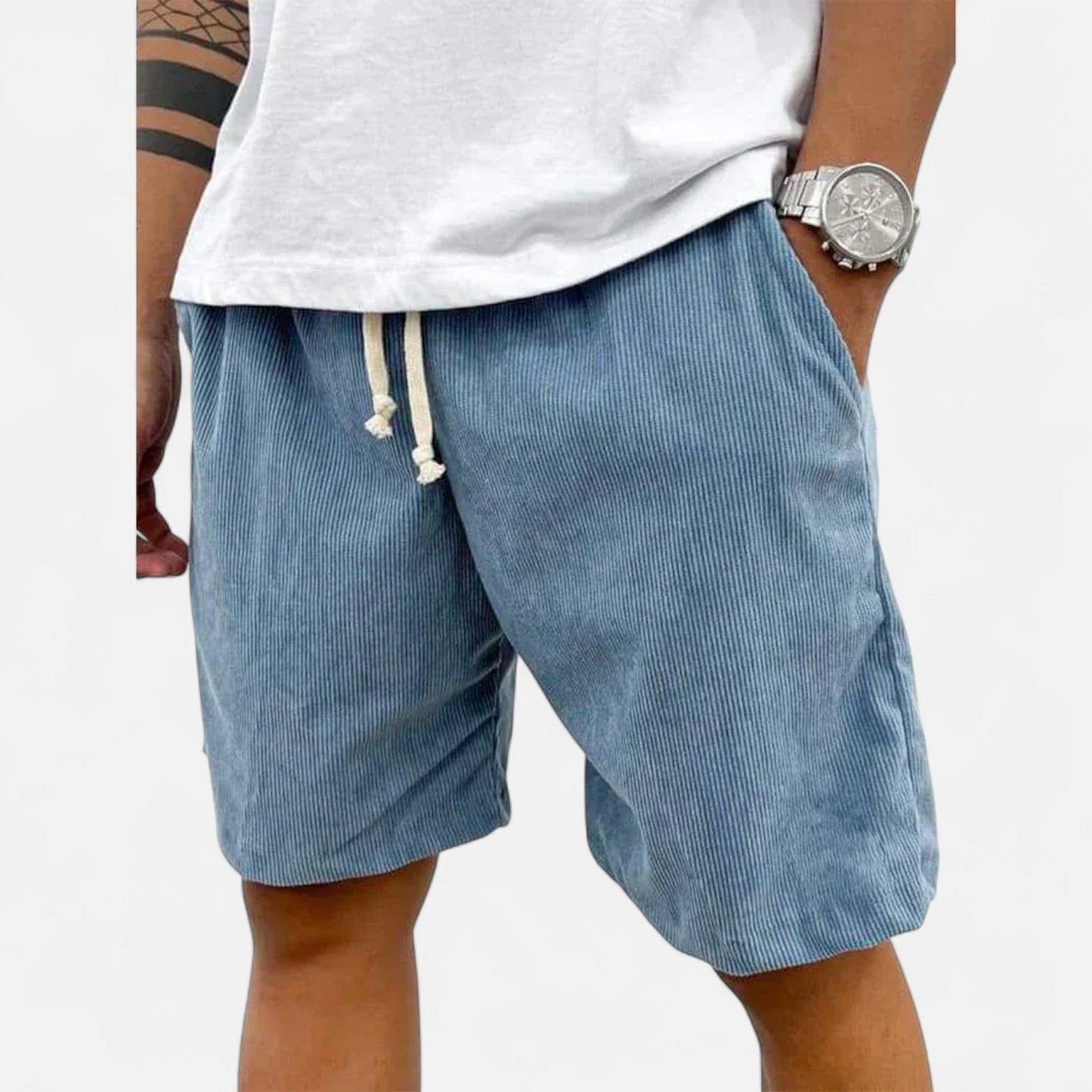 Heren korte broek in diverse kleuren – trendy corduroy zomershort met elastische taille en trekkoord