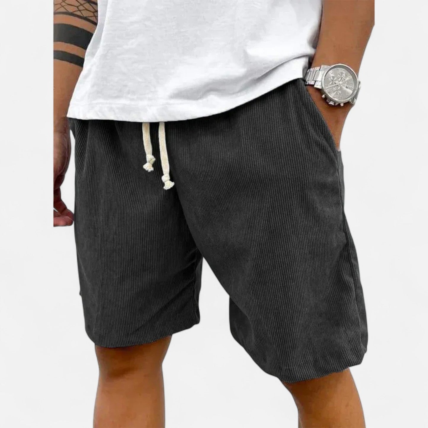 Heren korte broek in diverse kleuren – trendy corduroy zomershort met elastische taille en trekkoord