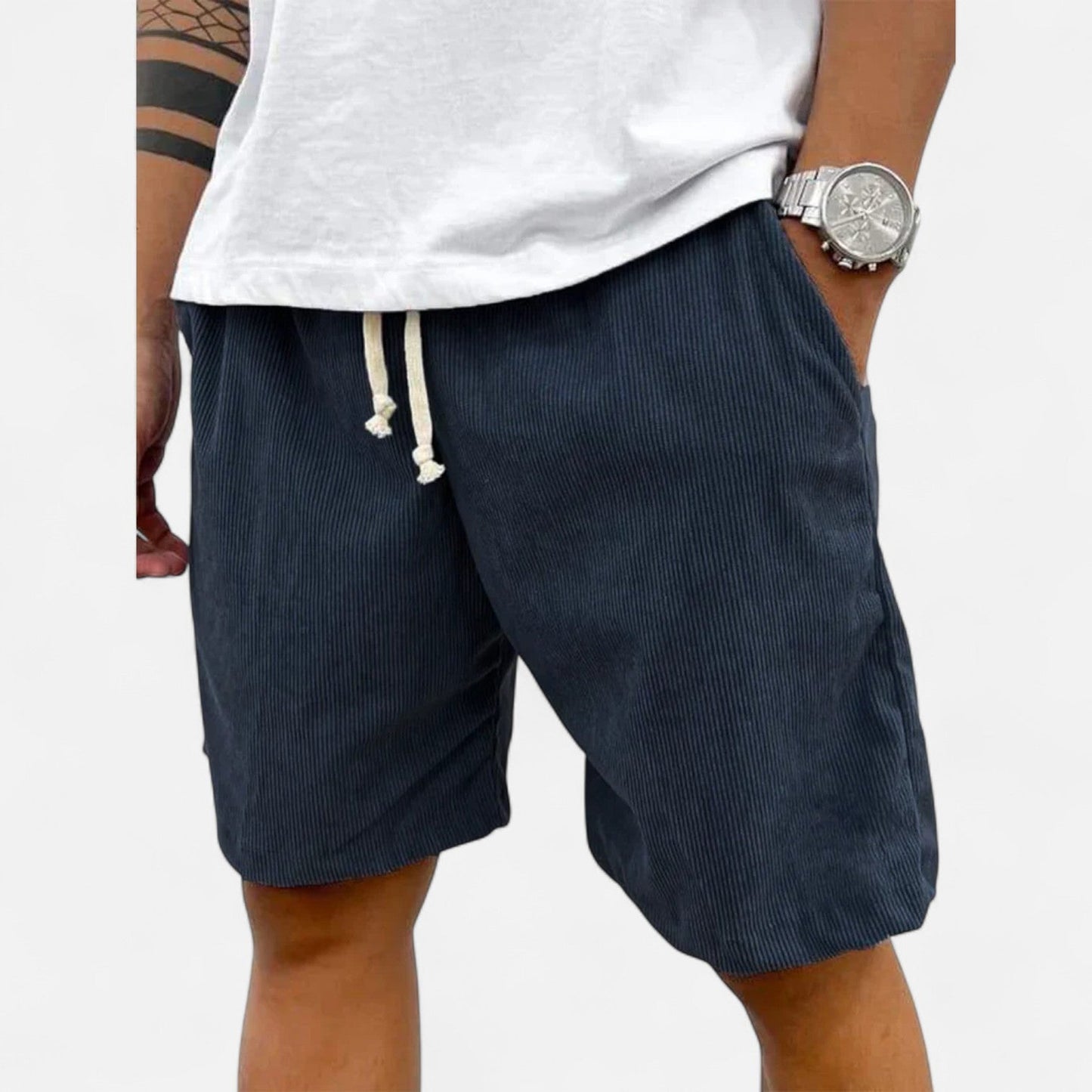 Heren korte broek in diverse kleuren – trendy corduroy zomershort met elastische taille en trekkoord