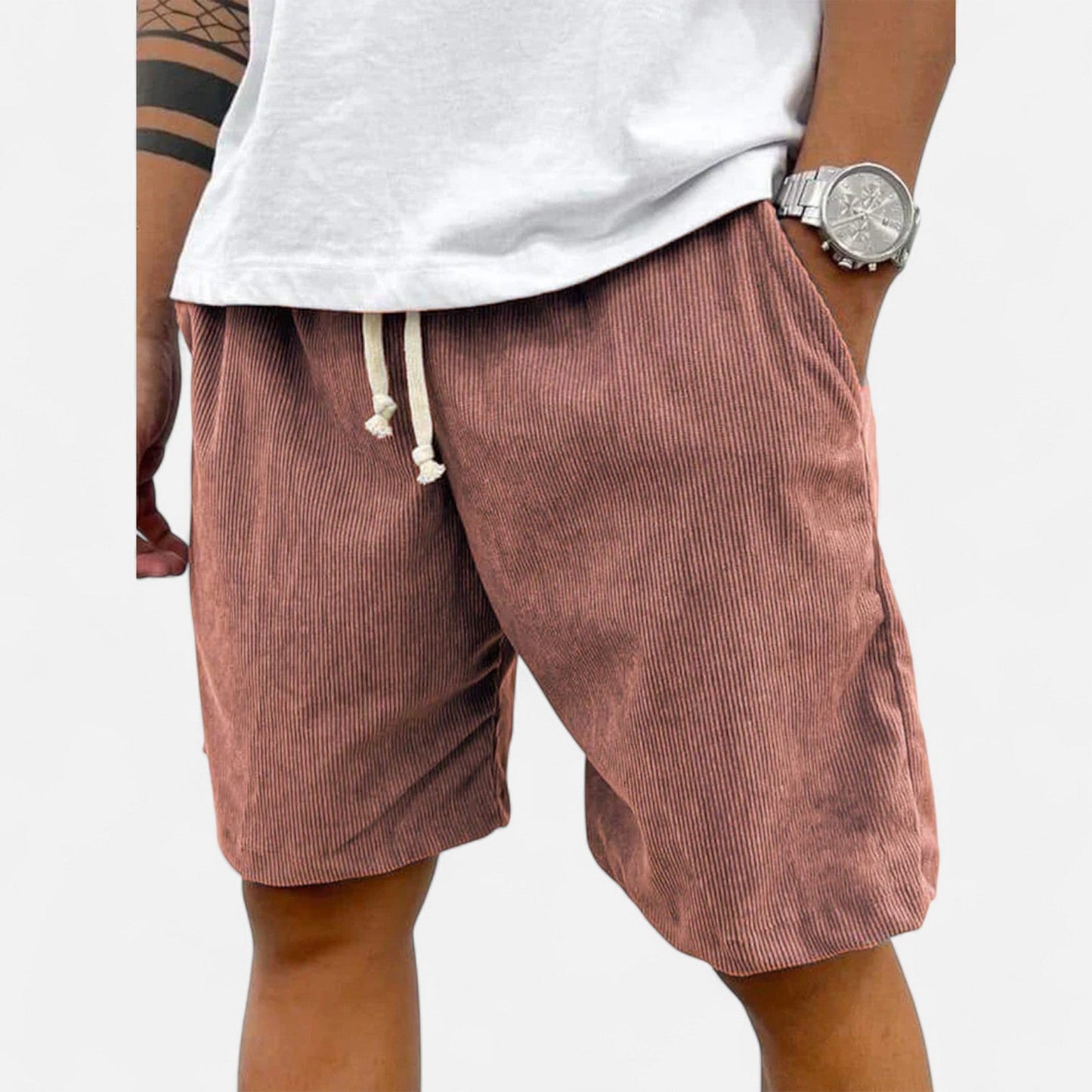 Heren korte broek in diverse kleuren – trendy corduroy zomershort met elastische taille en trekkoord
