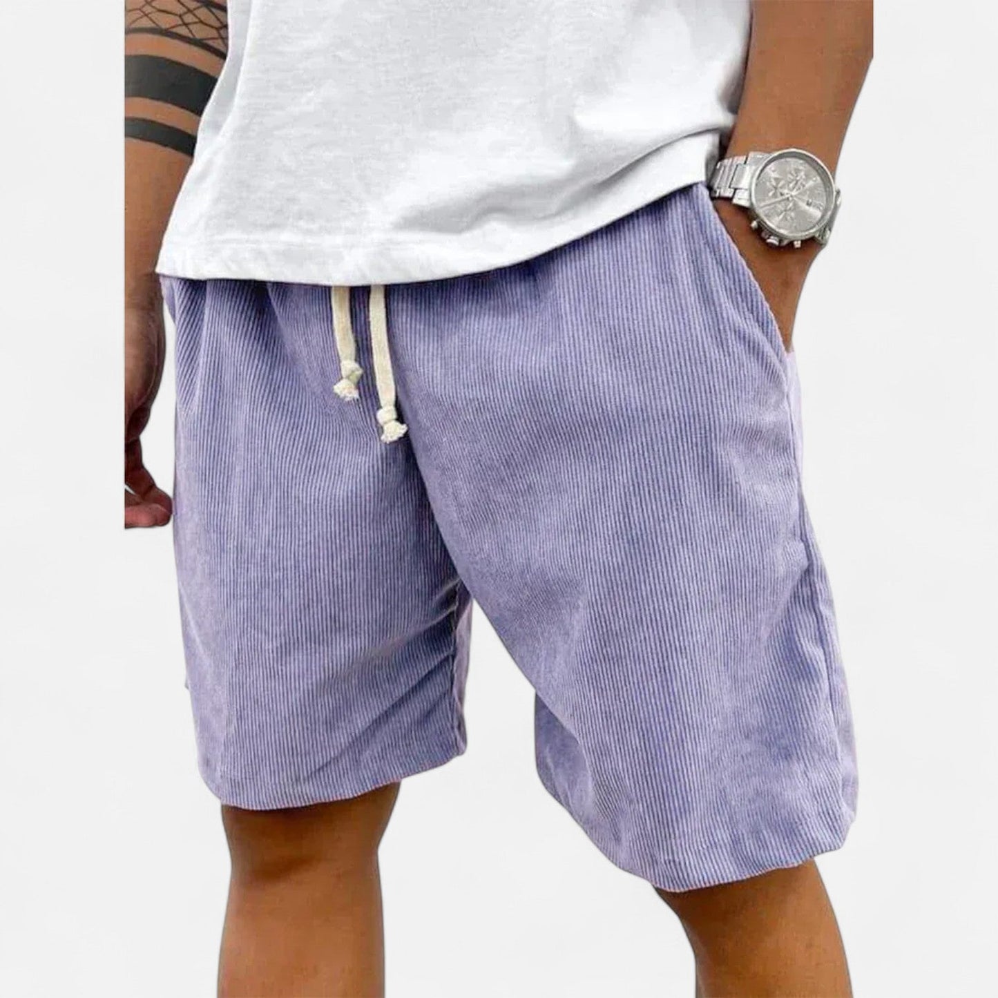 Heren korte broek in diverse kleuren – trendy corduroy zomershort met elastische taille en trekkoord