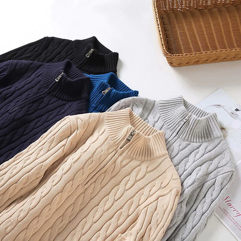 Heren trui in diverse kleuren – warme kabeltrui met halve rits en tijdloos design