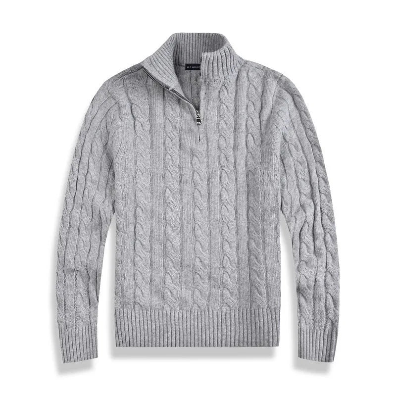 Heren trui in diverse kleuren – warme kabeltrui met halve rits en tijdloos design