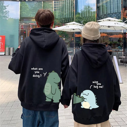 Matching hoodies voor koppels met schattige dino-print – warme unisex truien voor samen knuffelen en casual outfits