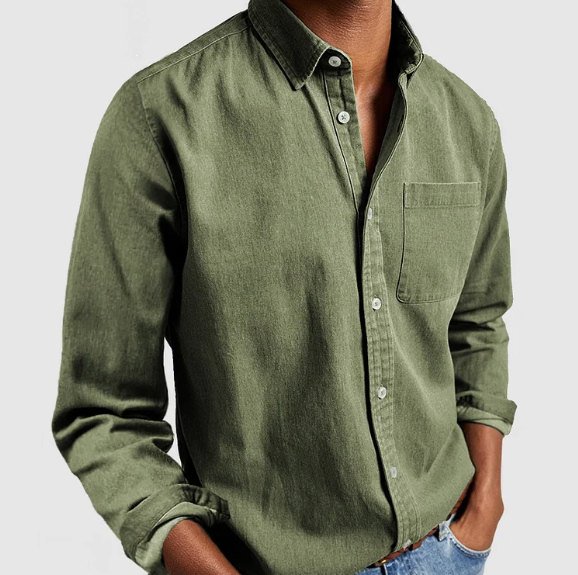 Heren overhemd van gewassen katoen in diverse kleuren – casual fit met lange mouwen