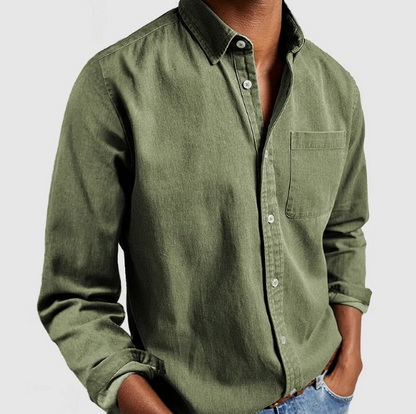 Heren overhemd van gewassen katoen in diverse kleuren – casual fit met lange mouwen