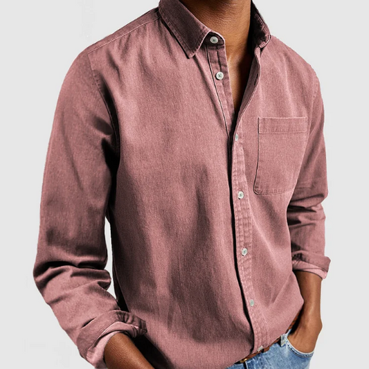 Heren overhemd van gewassen katoen in diverse kleuren – casual fit met lange mouwen