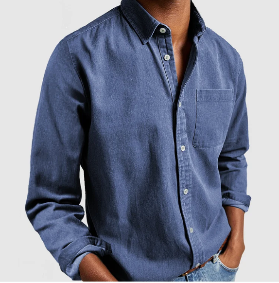 Heren overhemd van gewassen katoen in diverse kleuren – casual fit met lange mouwen
