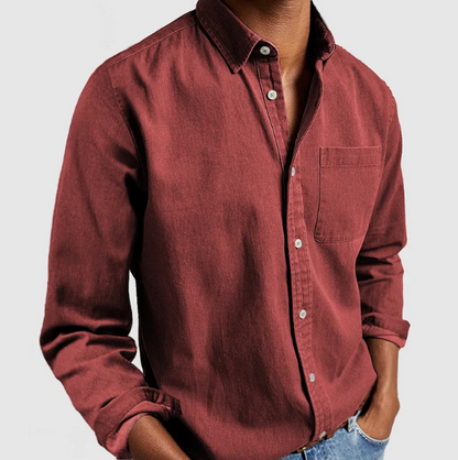 Heren overhemd van gewassen katoen in diverse kleuren – casual fit met lange mouwen