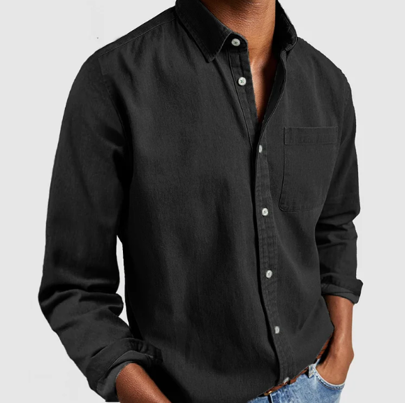 Heren overhemd van gewassen katoen in diverse kleuren – casual fit met lange mouwen