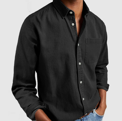 Heren overhemd van gewassen katoen in diverse kleuren – casual fit met lange mouwen