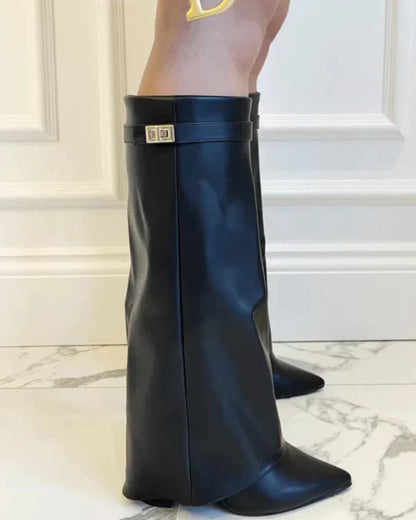 Dames hoge laarzen met elegante blokhak en puntige neus – stijlvolle suède look voor elke gelegenheid