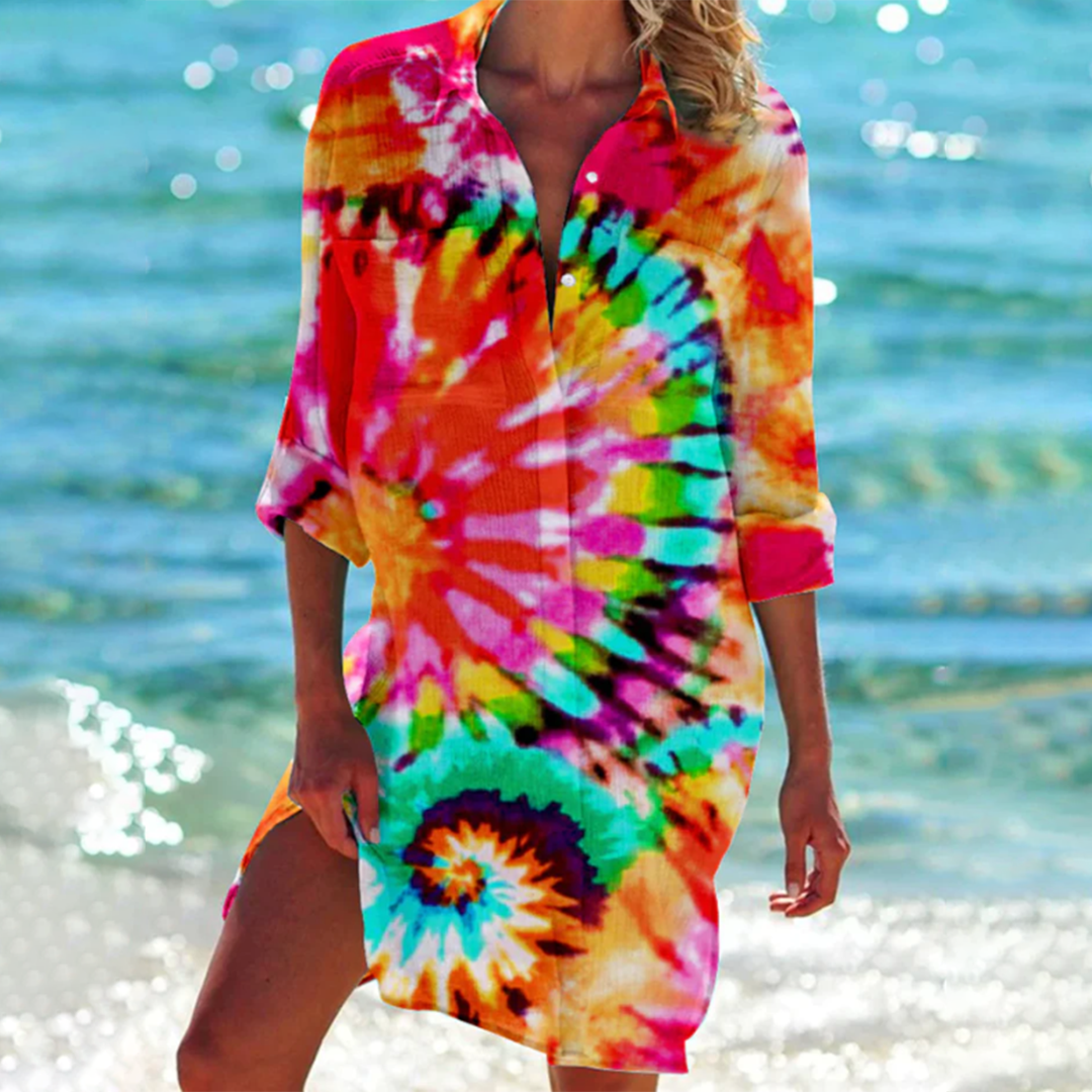 Dames strandjurk met patroon in diverse kleuren – luchtige vakantiejurk voor zomer, strand en resort