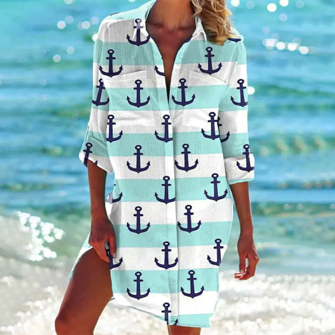 Dames strandjurk met patroon in diverse kleuren – luchtige vakantiejurk voor zomer, strand en resort