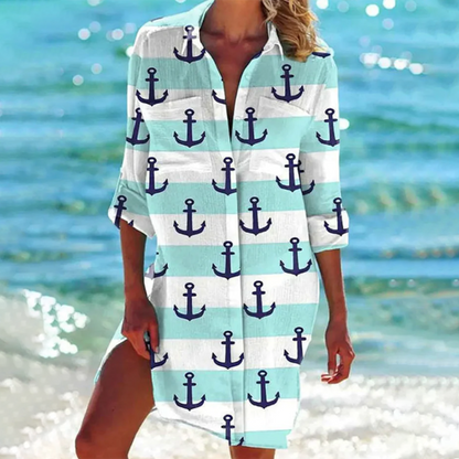 Dames strandjurk met patroon in diverse kleuren – luchtige vakantiejurk voor zomer, strand en resort