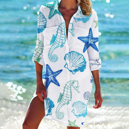 Dames strandjurk met patroon in diverse kleuren – luchtige vakantiejurk voor zomer, strand en resort