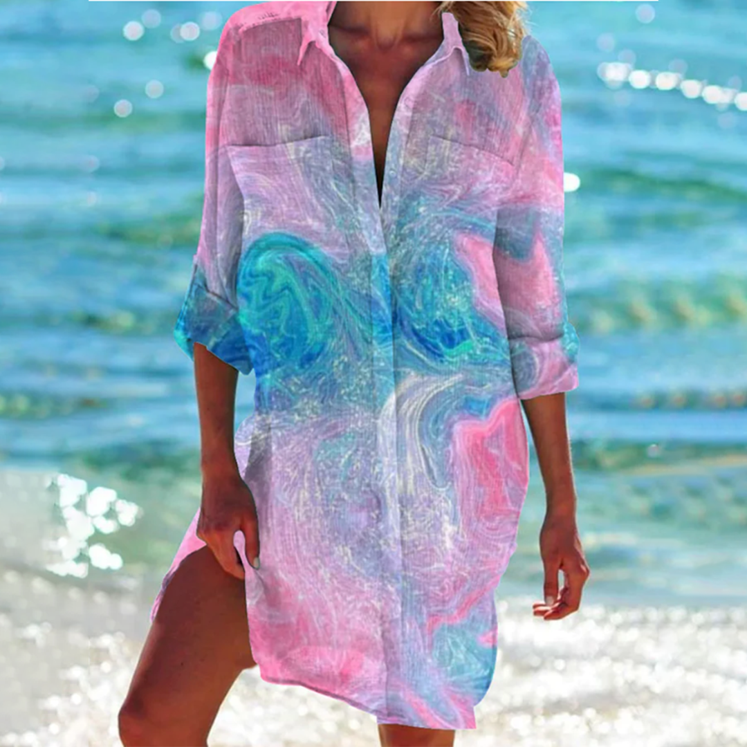 Dames strandjurk met patroon in diverse kleuren – luchtige vakantiejurk voor zomer, strand en resort