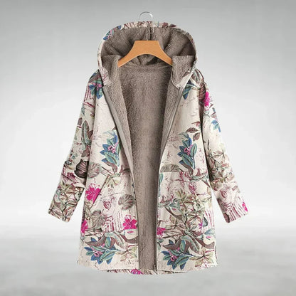 Dames gevoerde jas met warme fleece voering en speels bloemenpatroon – stijlvolle tussenjas voor elke dag