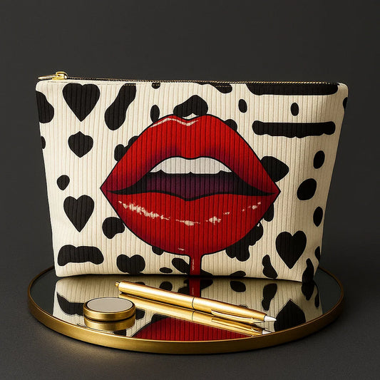 Stijlvolle make-up tas met lippenprint voor dames – ruime toilettas en organizer voor reizen, werk en dagelijks gebruik in diverse kleuren