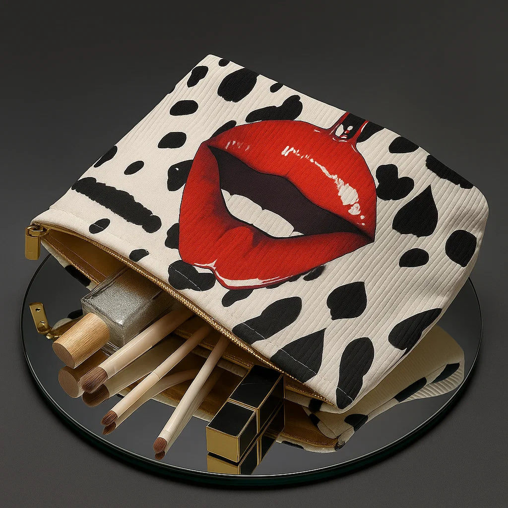 Stijlvolle make-up tas met lippenprint voor dames – ruime toilettas en organizer voor reizen, werk en dagelijks gebruik in diverse kleuren