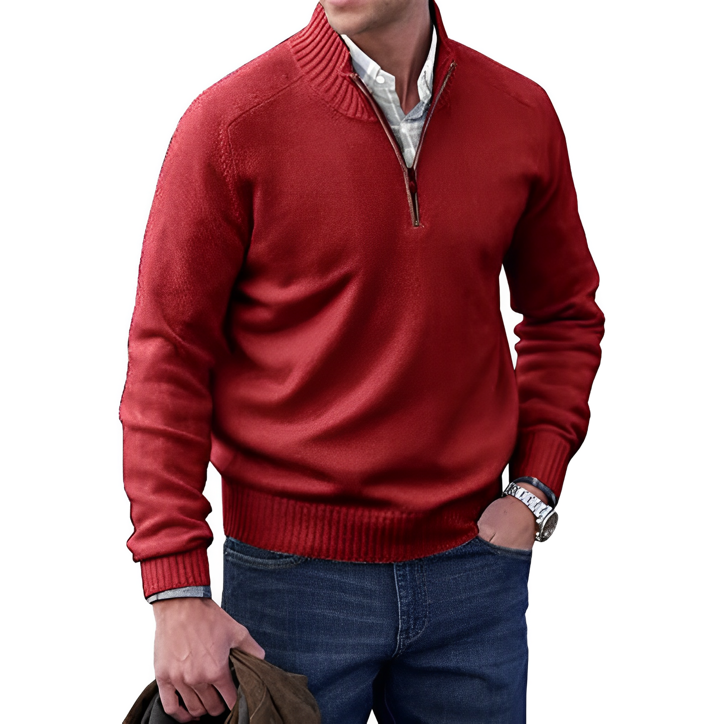 Heren gebreide pullover met halve rits en opstaande kraag – tijdloze trui in diverse kleuren