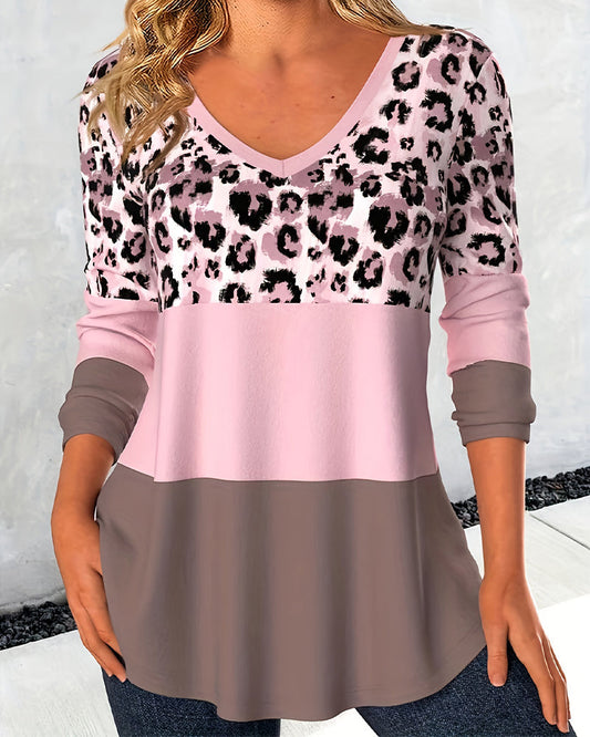 Dames trui met luipaardprint en kleurblokken – comfortabele lange mouwen voor een modieuze en casual look