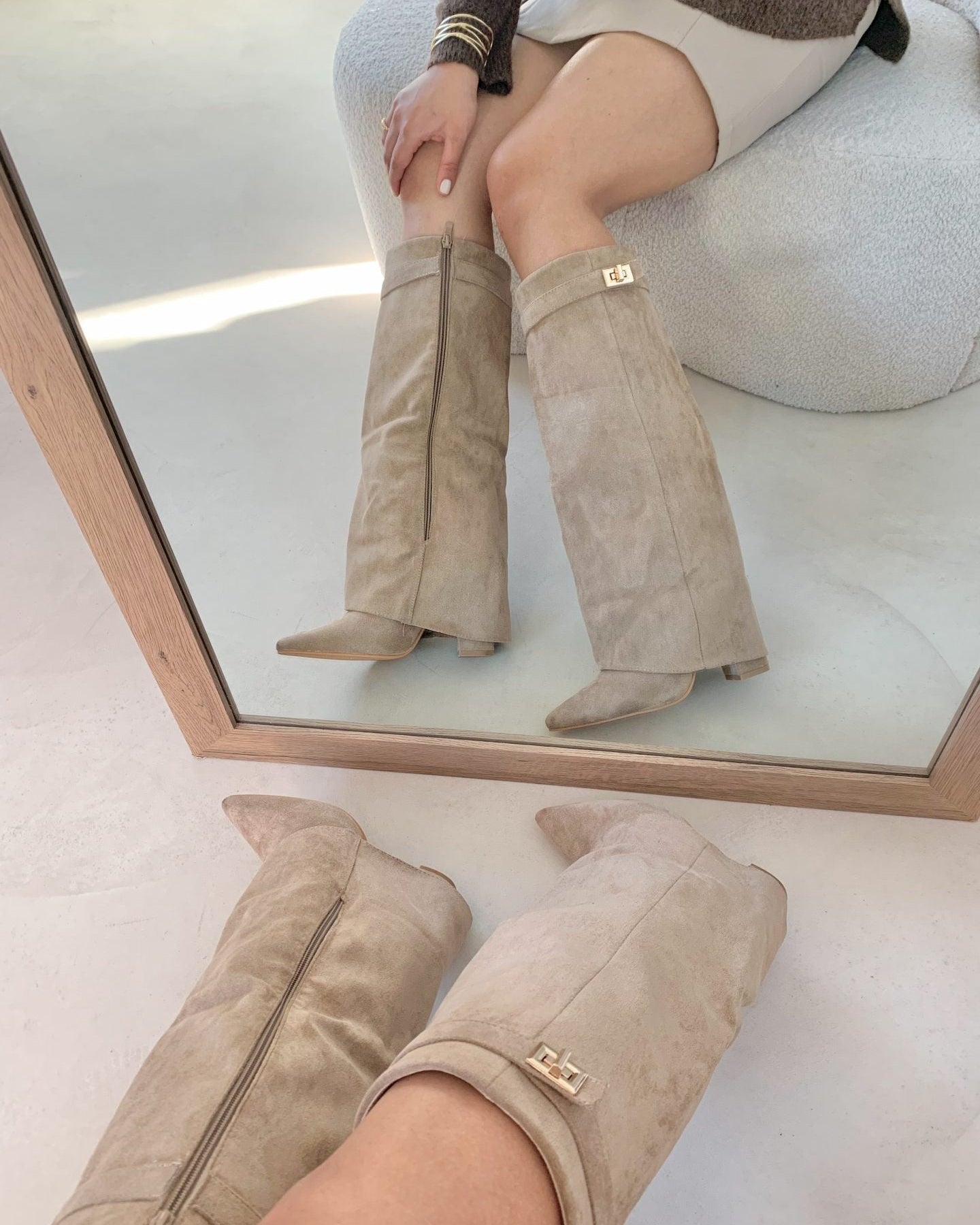 Dames hoge laarzen met elegante blokhak en puntige neus – stijlvolle suède look voor elke gelegenheid