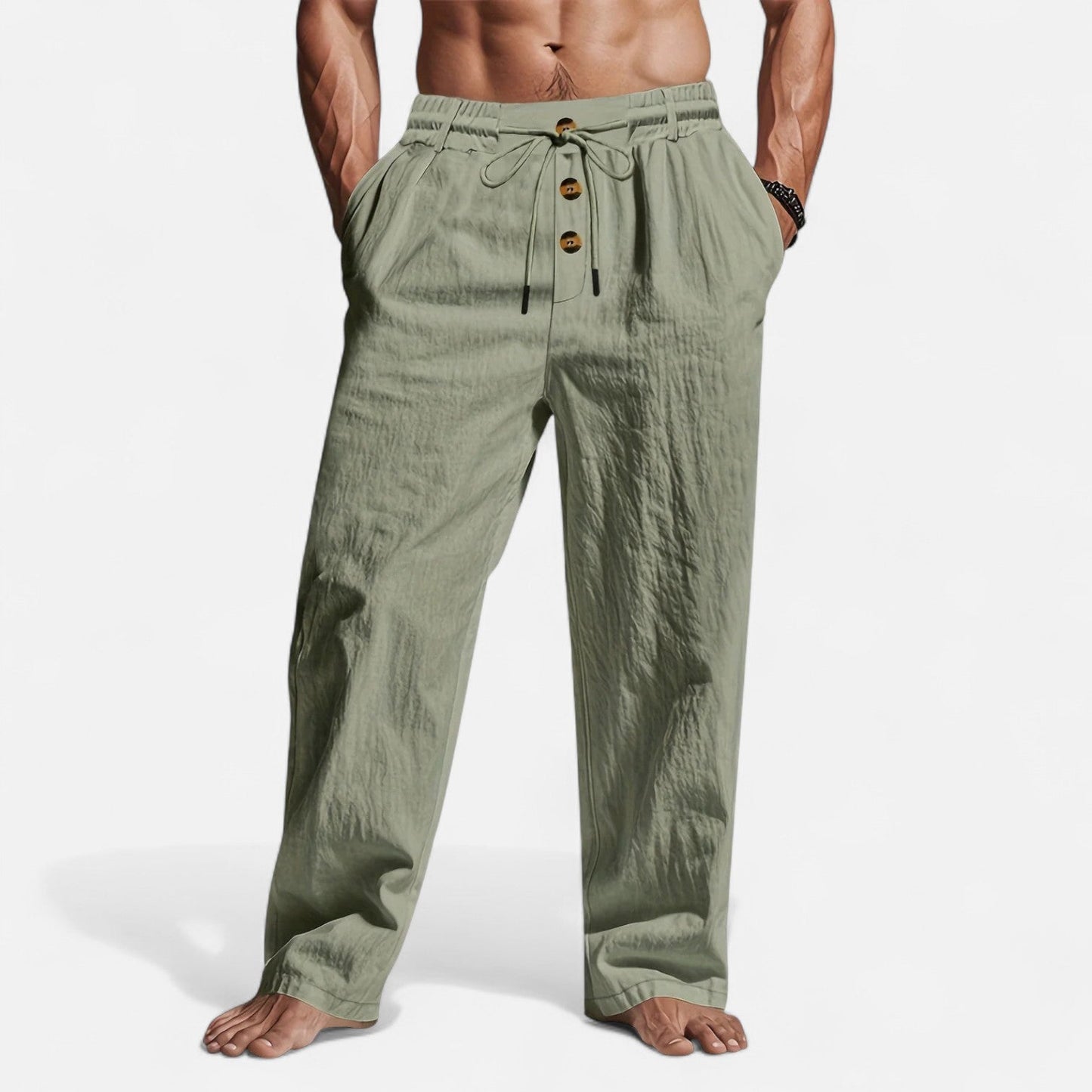 Heren linnen broek in diverse kleuren – luchtige zomerbroek met rechte pijpen en elastische taille