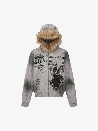 Heren vest met capuchon in Wasteland Style – stoer streetwear design met kunstzinnige print en warme voering