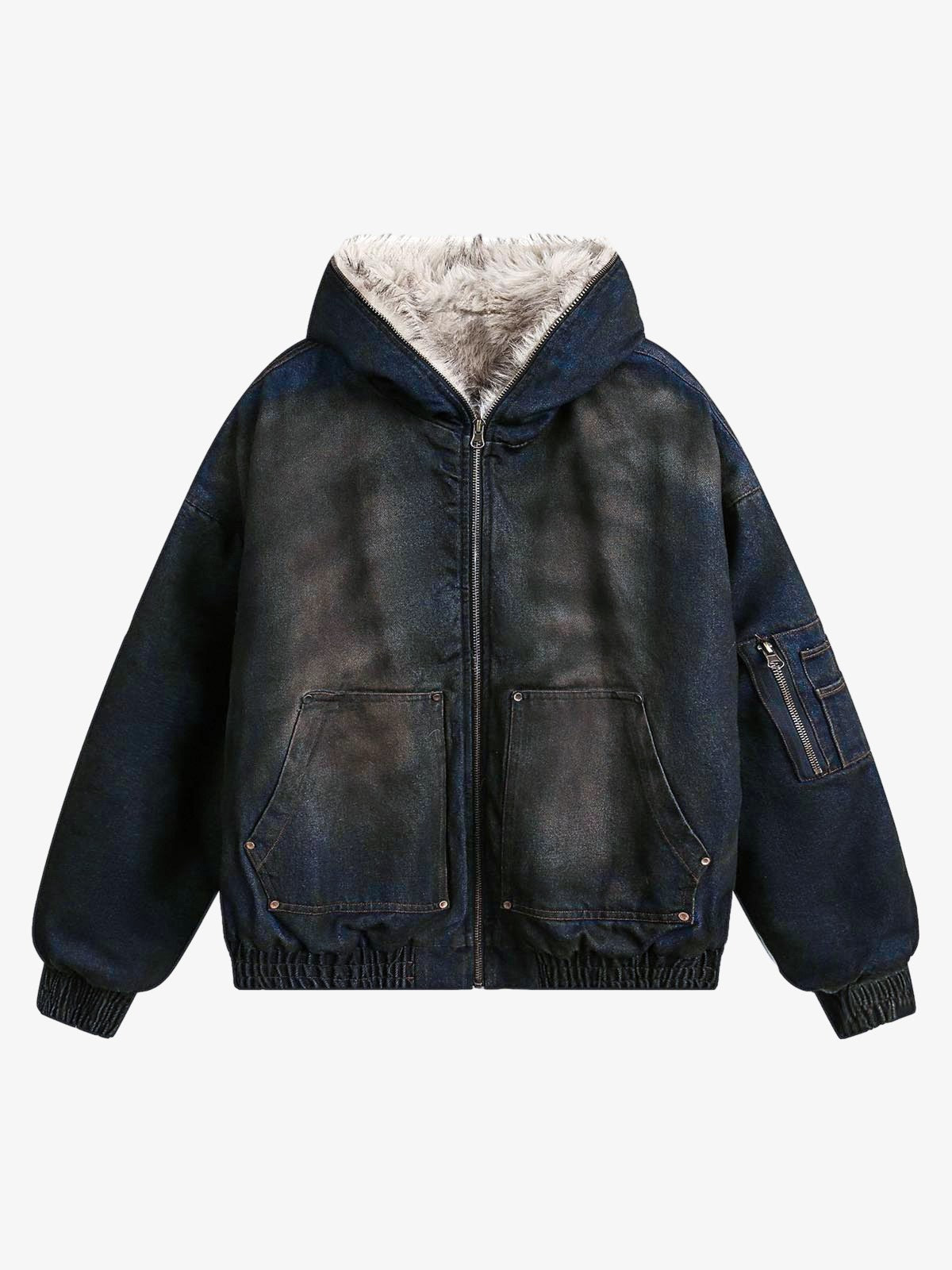 Heren winterjas met capuchon en imitatiebont voering – warme bomberjas in streetwear stijl met stoere vintage look en praktische zakken