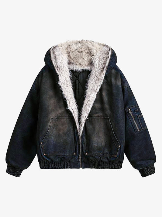 Heren winterjas met capuchon en imitatiebont voering – warme bomberjas in streetwear stijl met stoere vintage look en praktische zakken