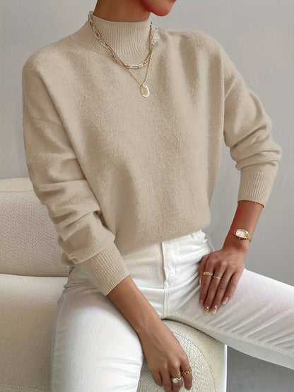 Dames zachte gebreide trui met opstaande kraag – elegante en comfortabele must-have voor het koude seizoen