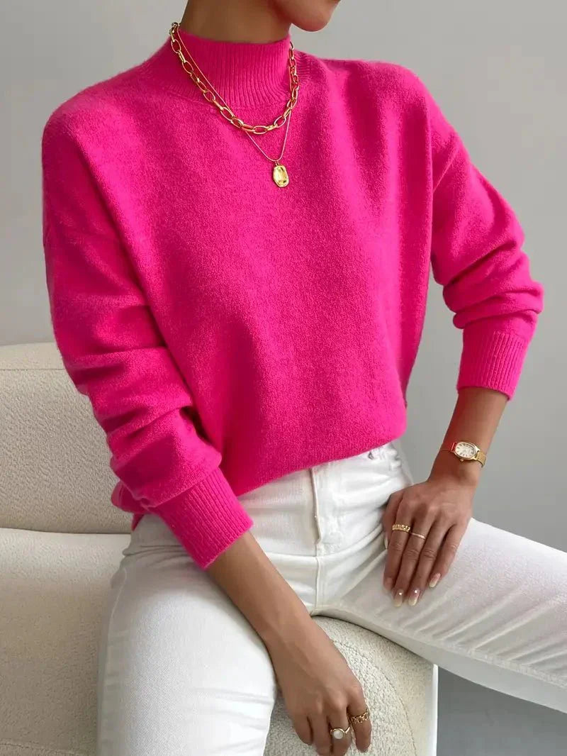 Dames zachte gebreide trui met opstaande kraag – elegante en comfortabele must-have voor het koude seizoen