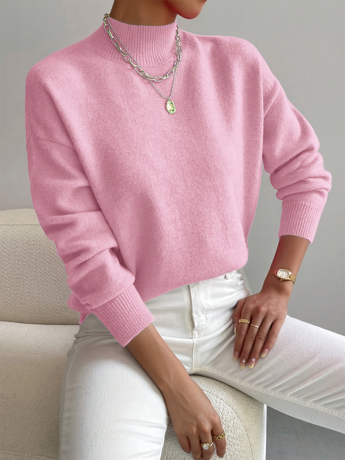 Dames zachte gebreide trui met opstaande kraag – elegante en comfortabele must-have voor het koude seizoen