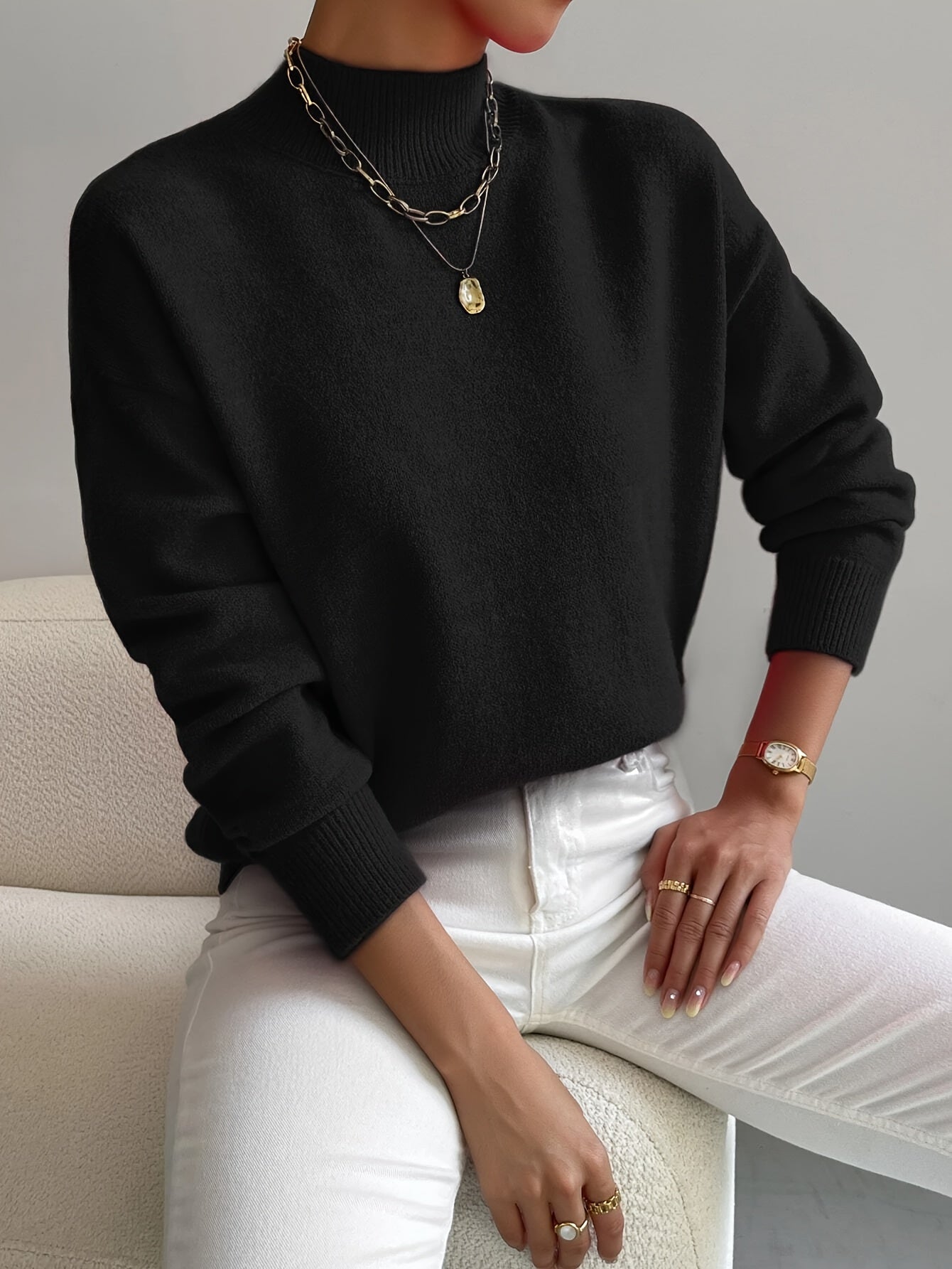 Dames zachte gebreide trui met opstaande kraag – elegante en comfortabele must-have voor het koude seizoen