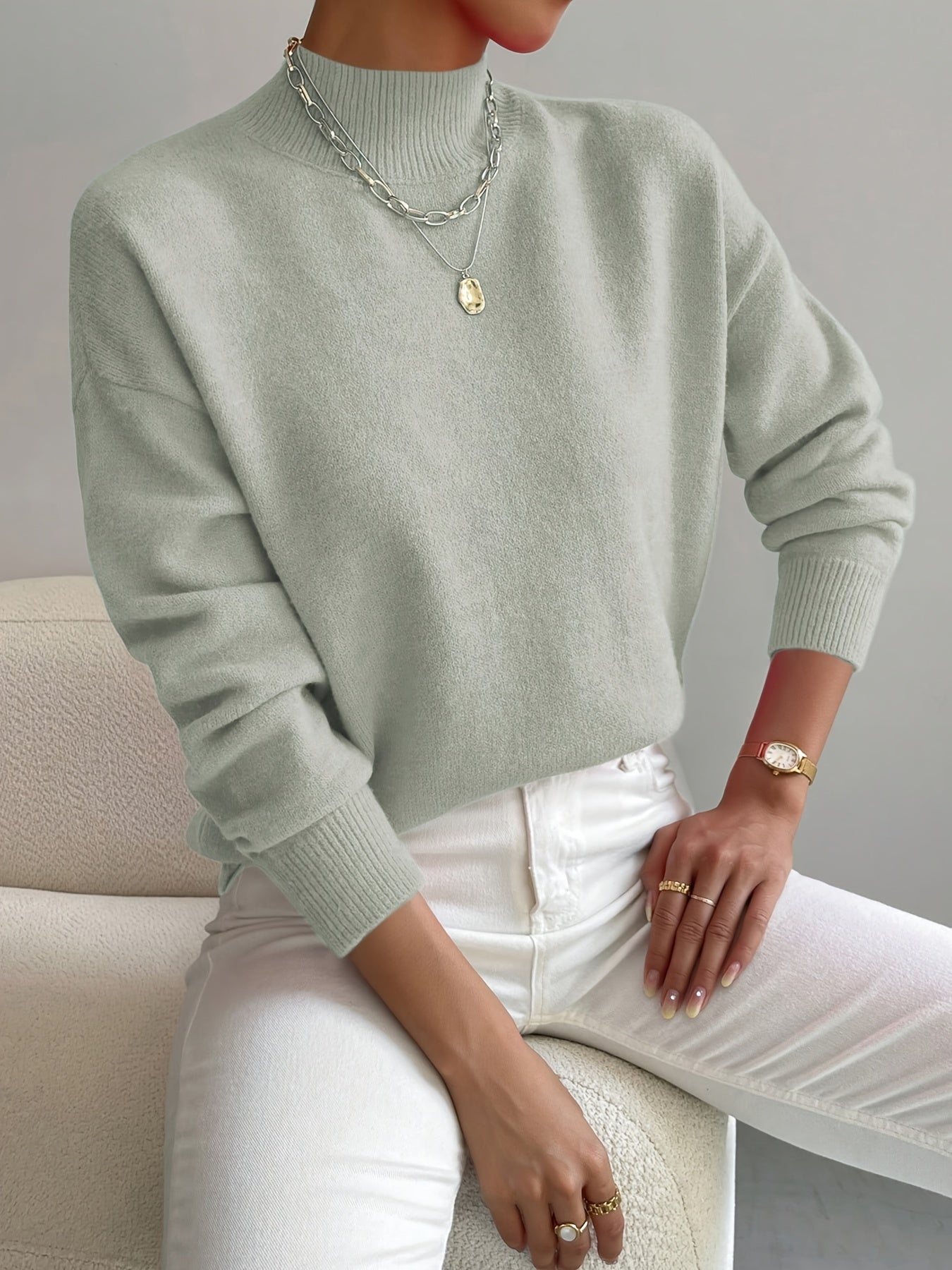 Dames zachte gebreide trui met opstaande kraag – elegante en comfortabele must-have voor het koude seizoen