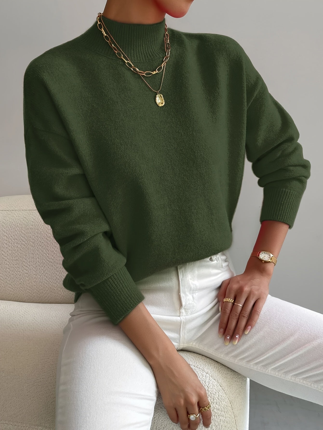 Dames zachte gebreide trui met opstaande kraag – elegante en comfortabele must-have voor het koude seizoen