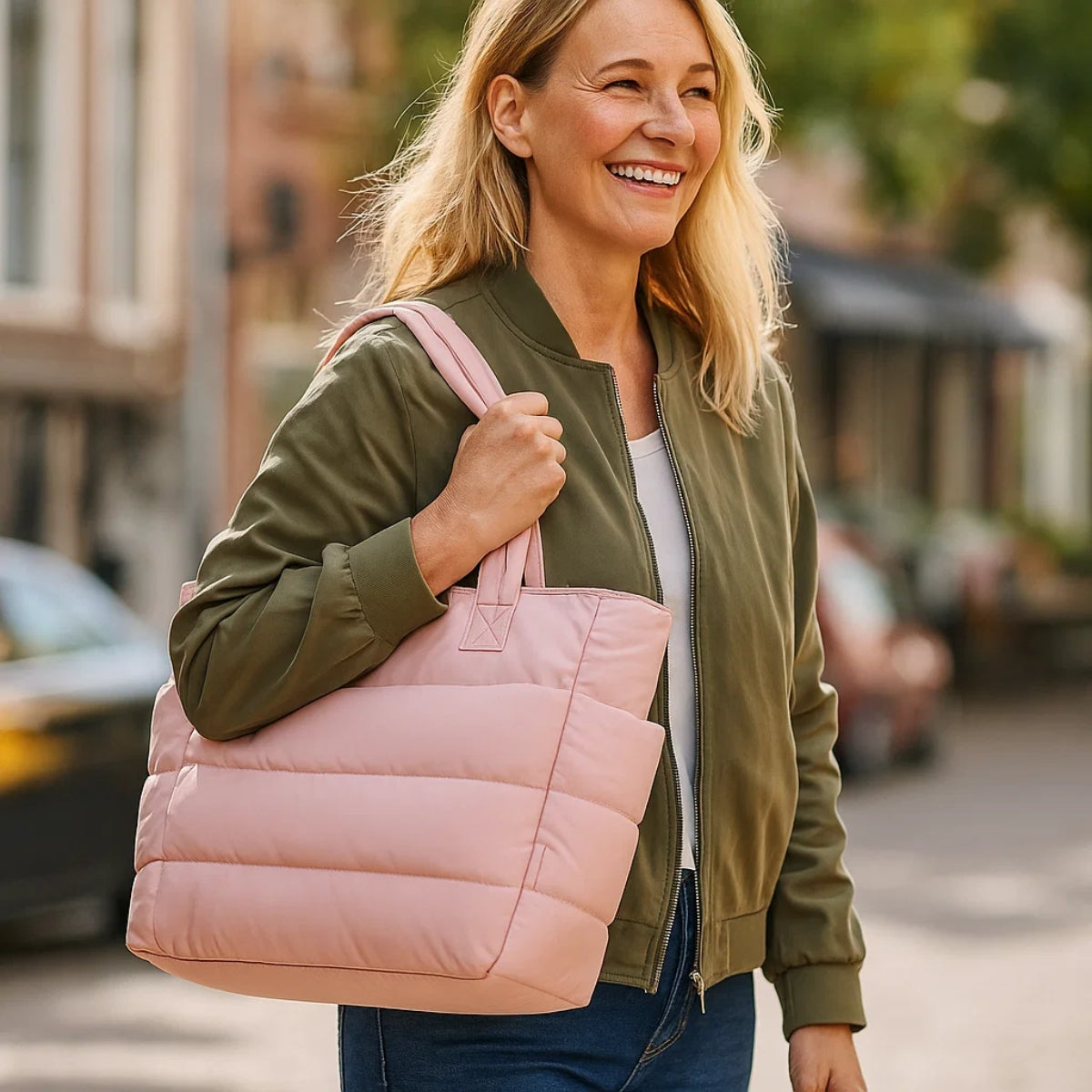 Dames shopper tas in diverse kleuren – ruime gewatteerde tote bag voor werk, school en reizen