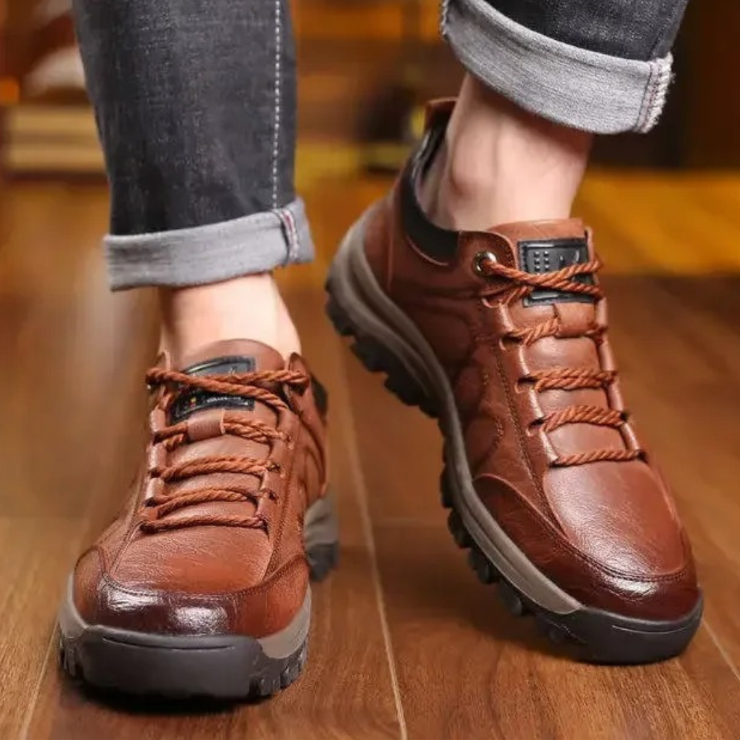 Heren Wandelschoenen van Leer met Gripzool Comfortabele Outdoor Sneakers voor Dagelijks Gebruik