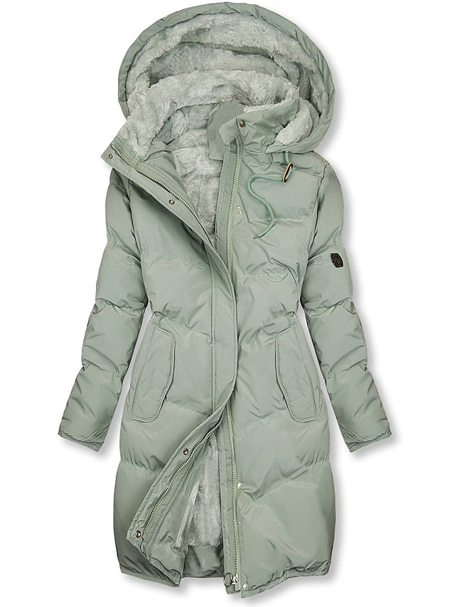 Dames winterjas in diverse kleuren – lange gewatteerde jas met capuchon en teddy voering
