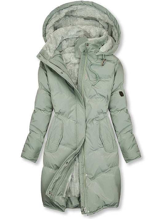 Dames winterjas in diverse kleuren – lange gewatteerde jas met capuchon en teddy voering